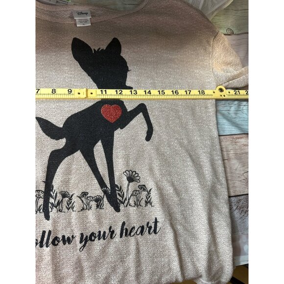 Disney Women’s Size XL Beige Sweater Bambi “Follow Your Heart” Graphic Pullover - Picture 3 of 6